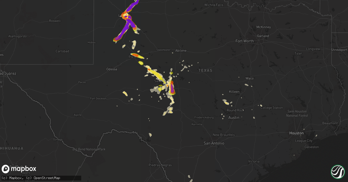 Hail map in Texas on June 24, 2019