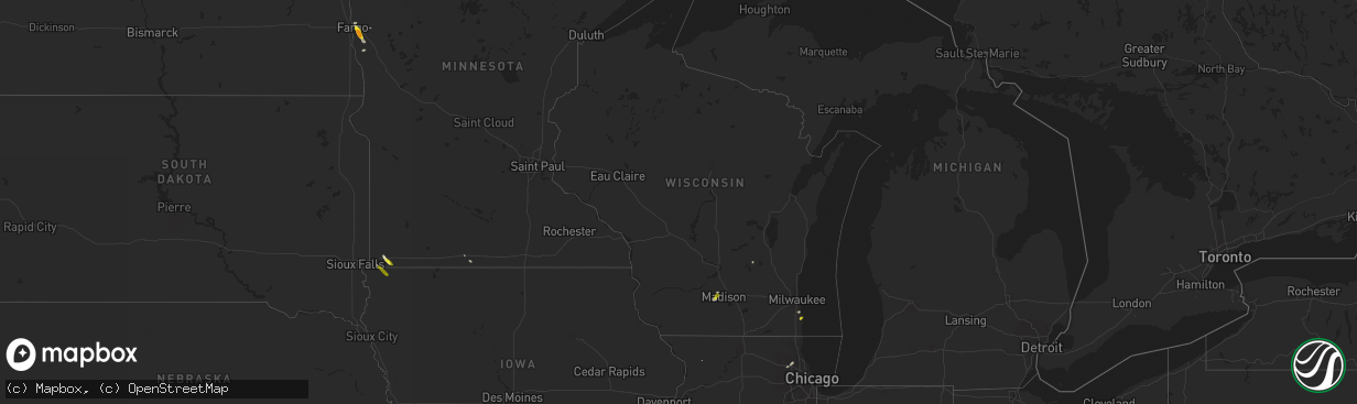 Hail map in Wisconsin on June 24, 2019