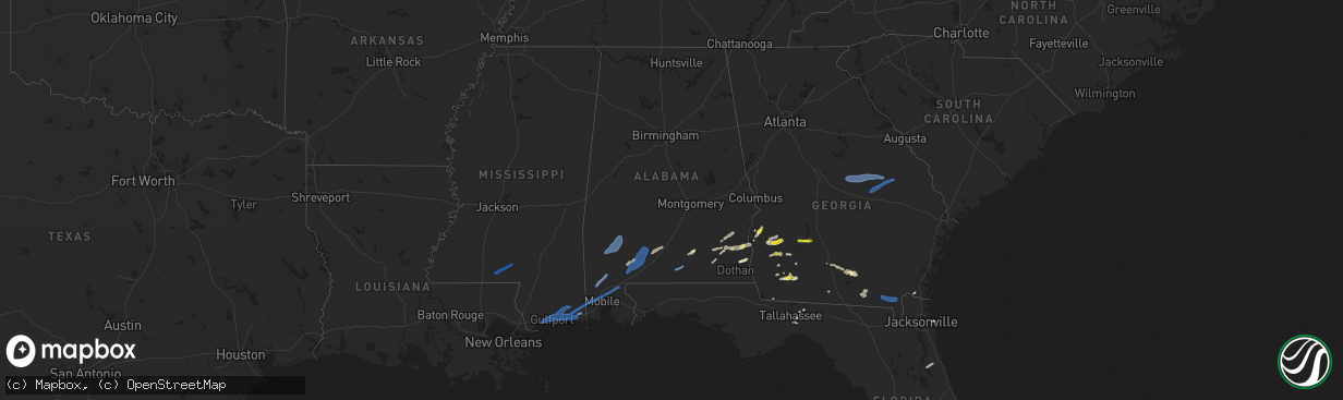 Hail map in Alabama on June 24, 2020