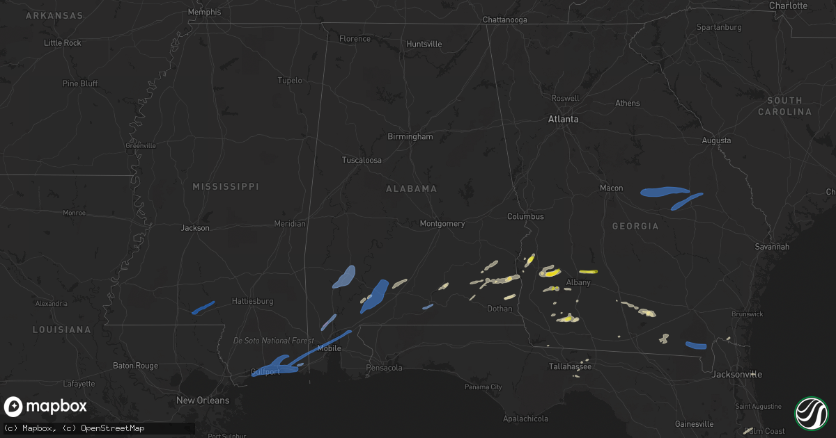 Hail map in Alabama on June 24, 2020