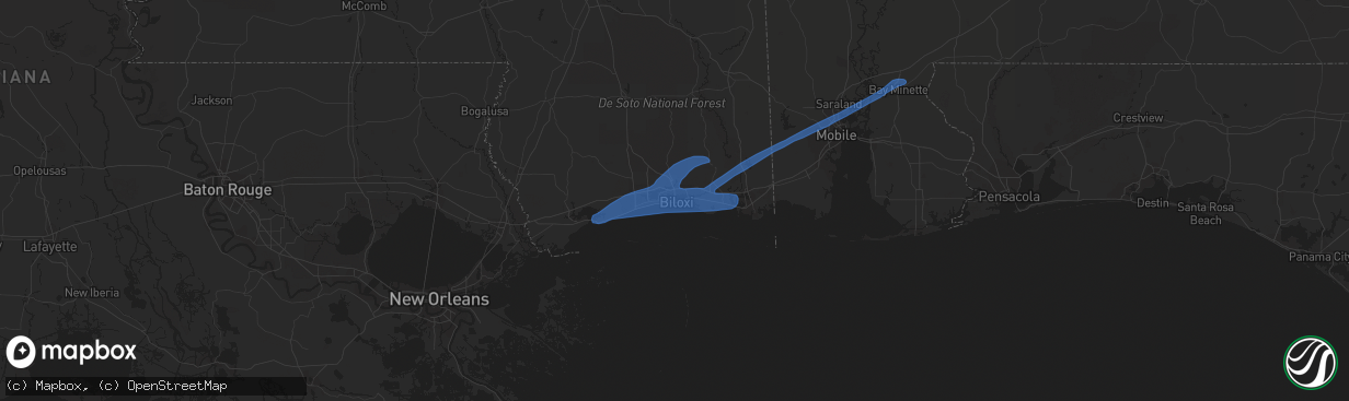 Hail map in Biloxi, MS on June 24, 2020