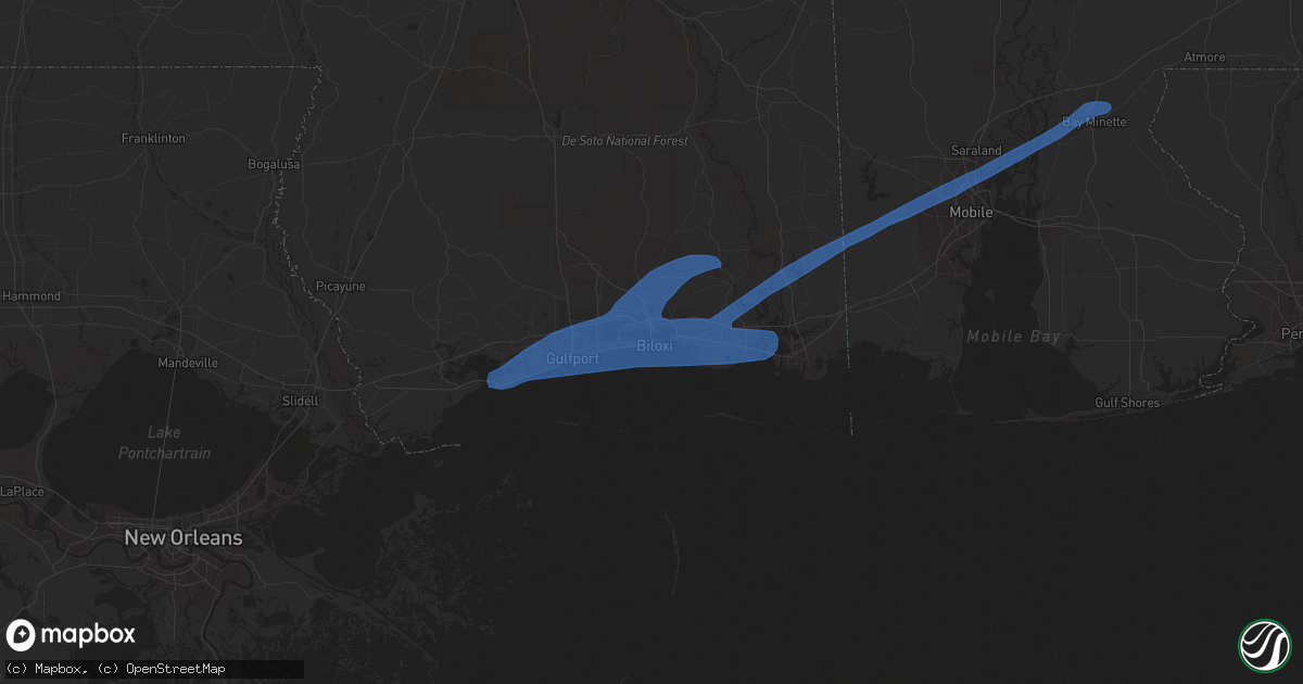 Hail map in Biloxi, MS on June 24, 2020