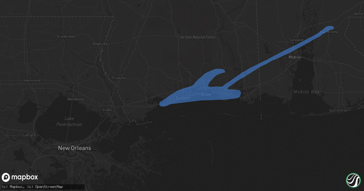 Hail map in Gulfport, MS on June 24, 2020