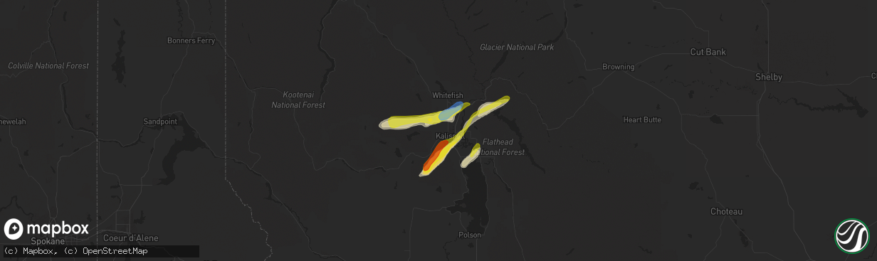 Hail map in Kalispell, MT on June 24, 2020