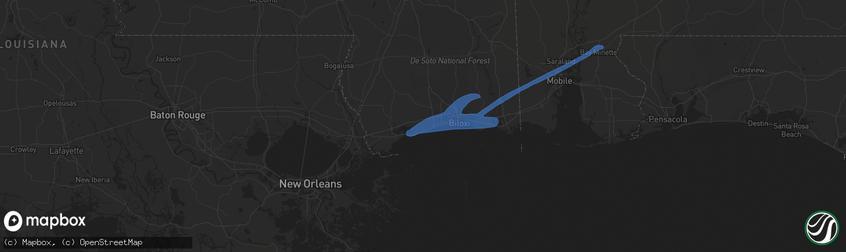 Hail map in Long Beach, MS on June 24, 2020