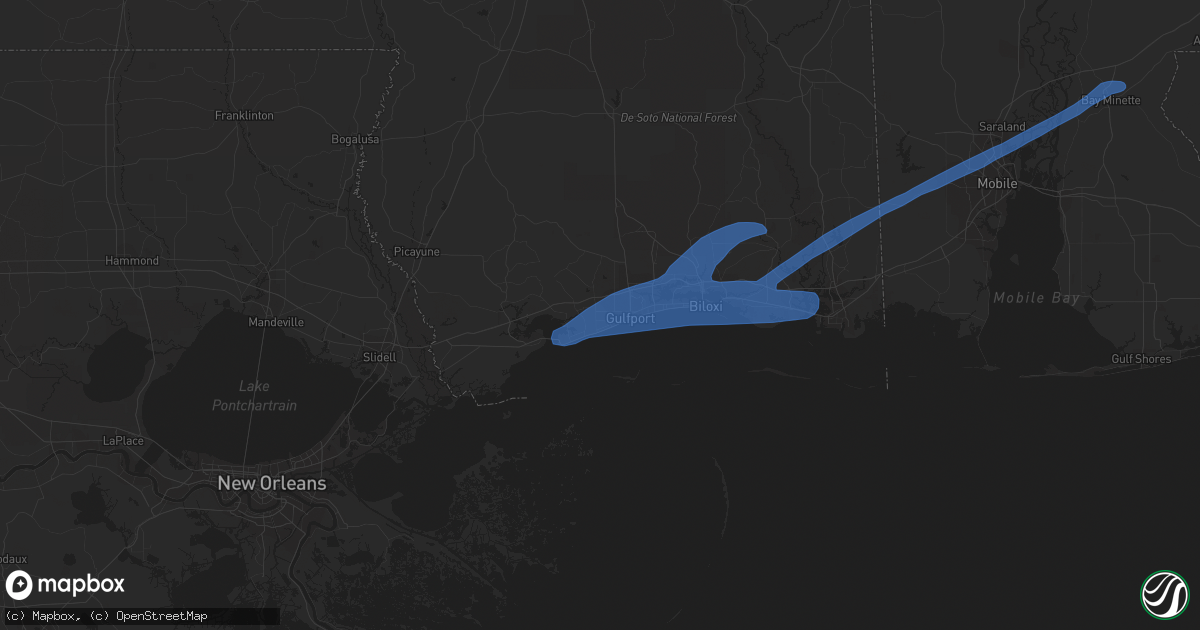 Hail map in Long Beach, MS on June 24, 2020