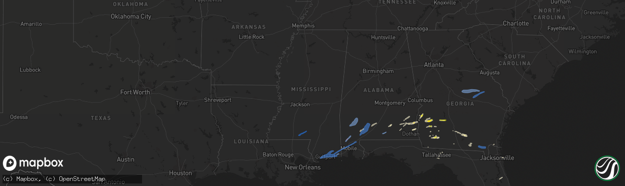 Hail map in Mississippi on June 24, 2020