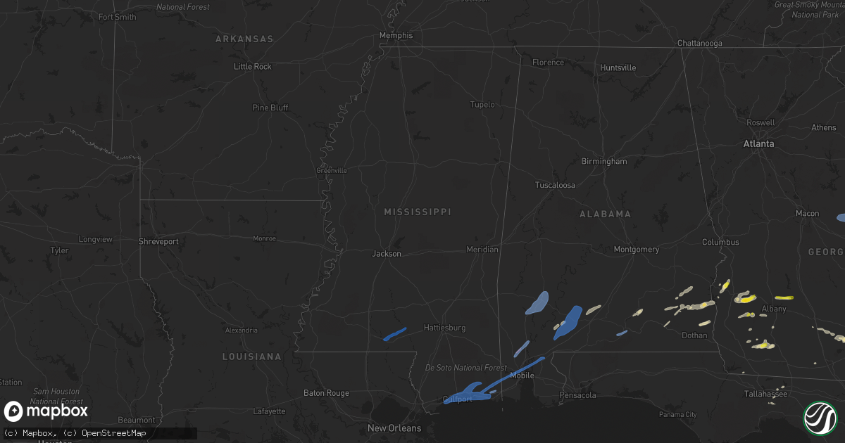 Hail map in Mississippi on June 24, 2020