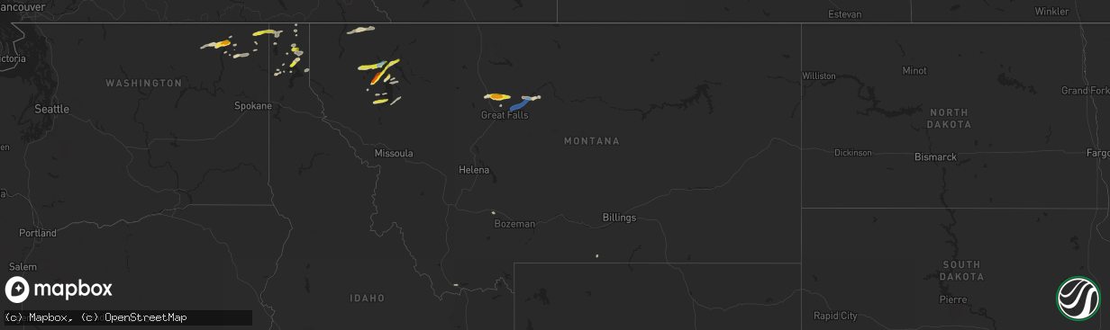 Hail map in Montana on June 24, 2020