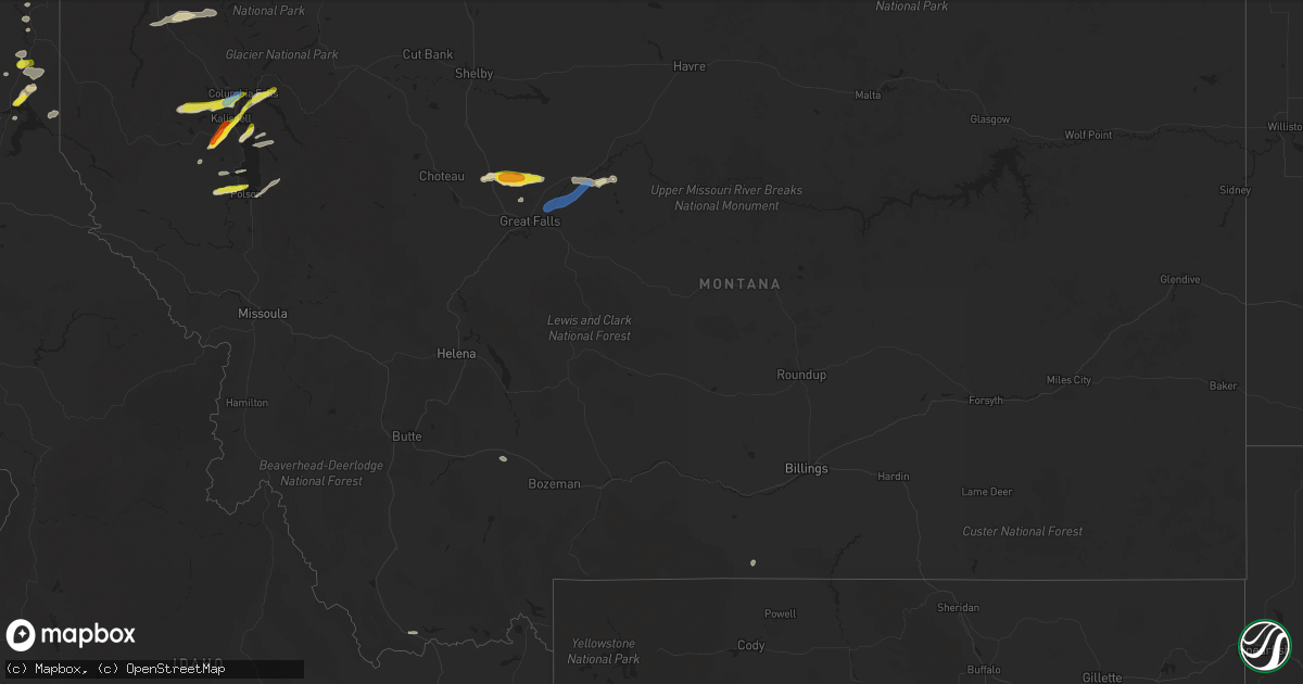 Hail map in Montana on June 24, 2020