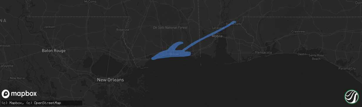 Hail map in Ocean Springs, MS on June 24, 2020