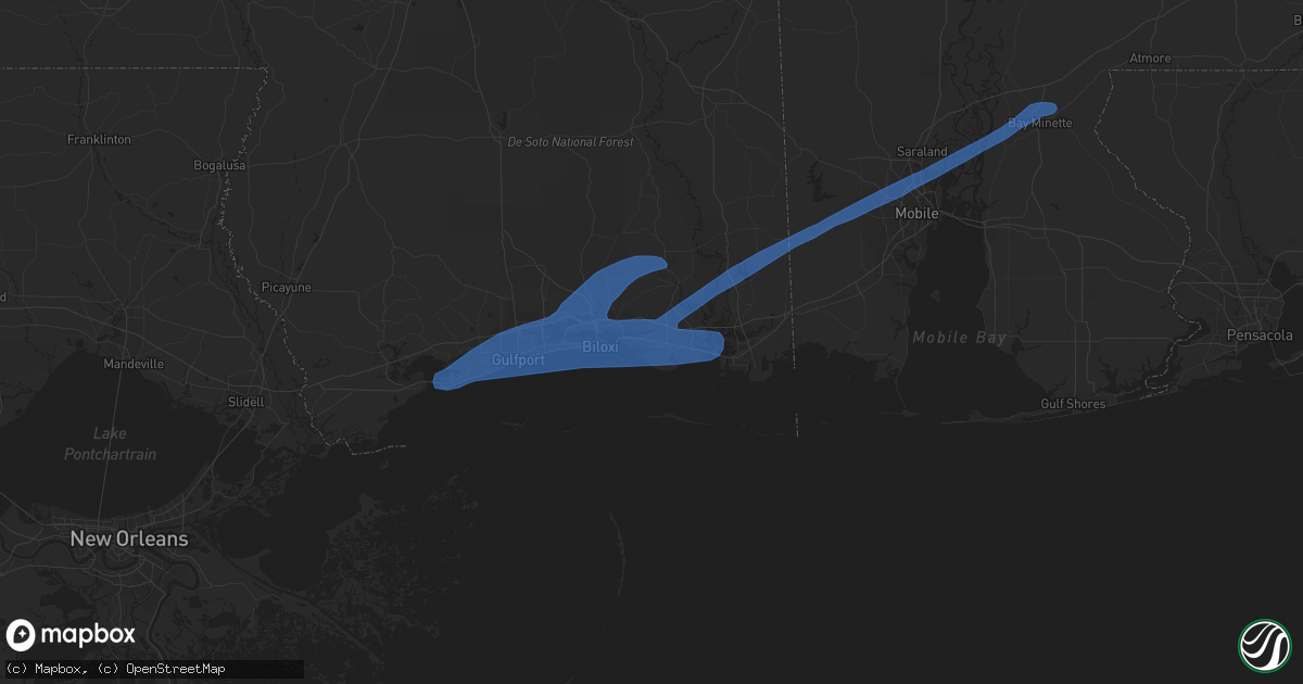 Hail map in Ocean Springs, MS on June 24, 2020