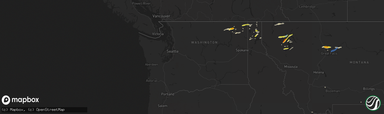 Hail map in Washington on June 24, 2020