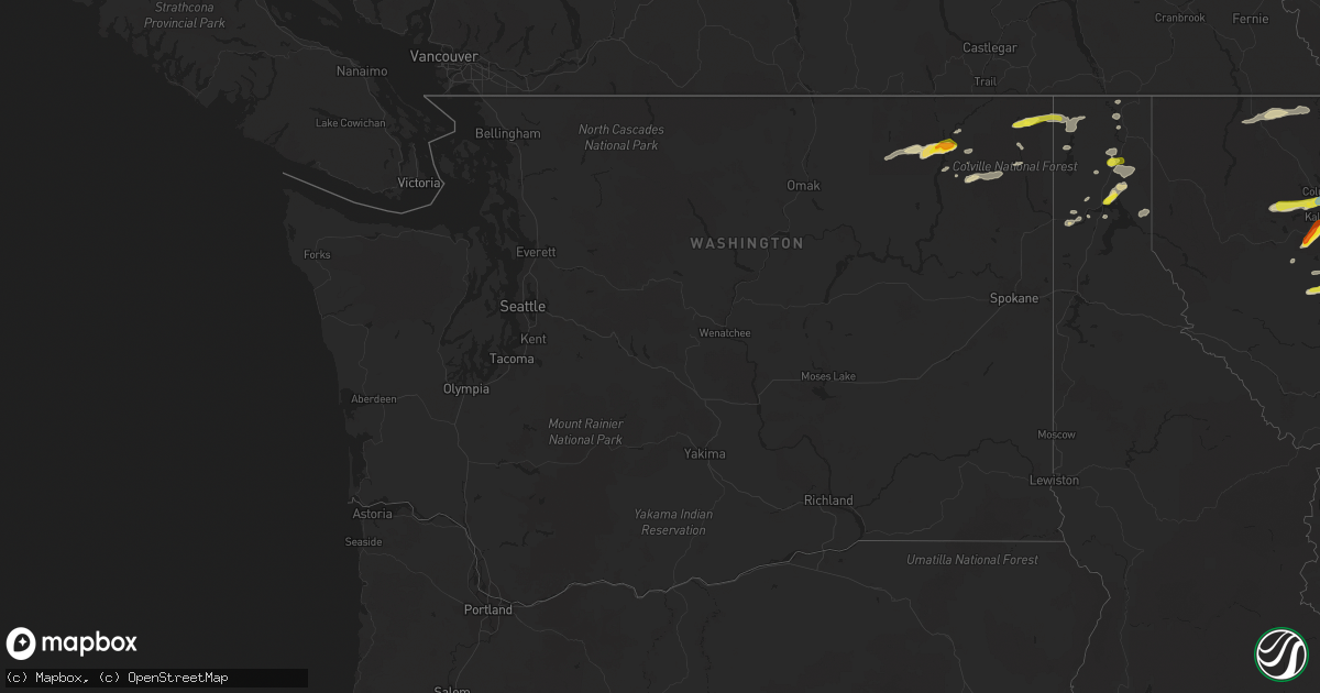 Hail map in Washington on June 24, 2020