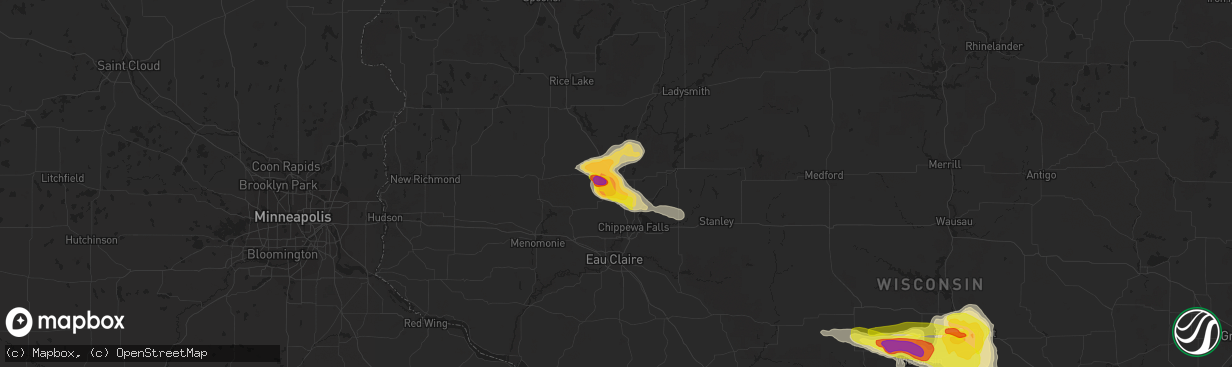 Hail map in Bloomer, WI on June 24, 2021