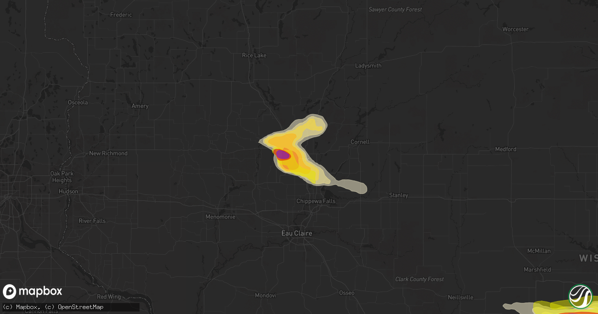 Hail map in Bloomer, WI on June 24, 2021