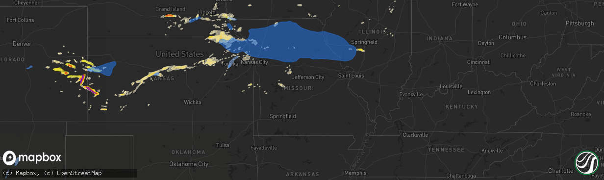 Hail map in Missouri on June 24, 2021