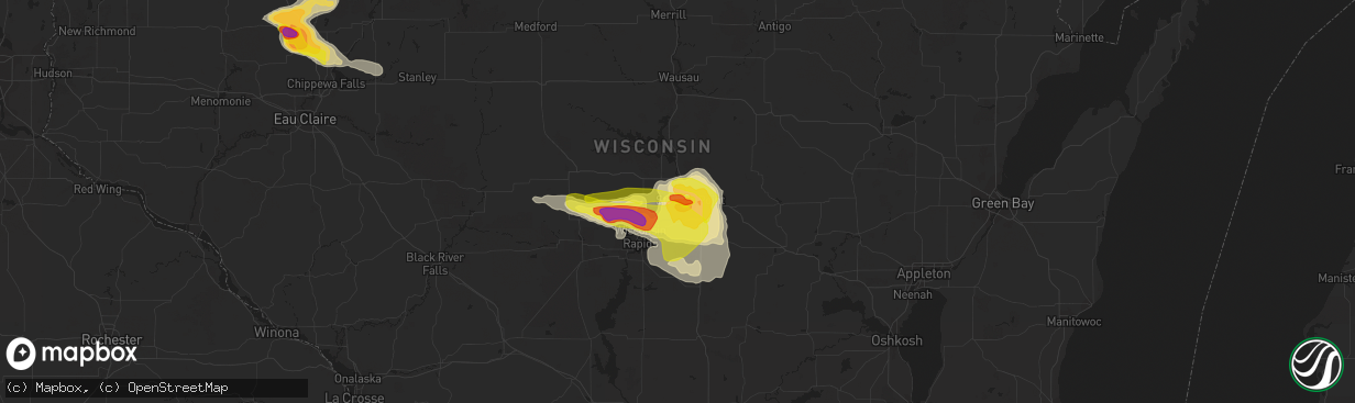 Hail map in Stevens Point, WI on June 24, 2021