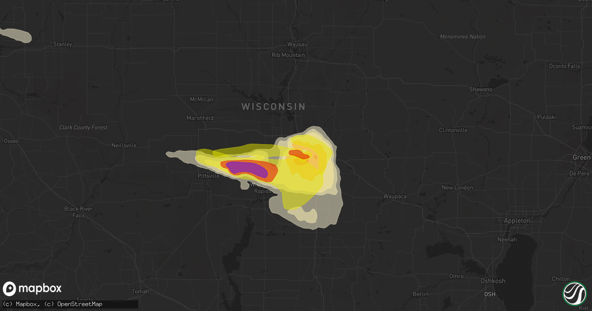 Hail map in Stevens Point, WI on June 24, 2021