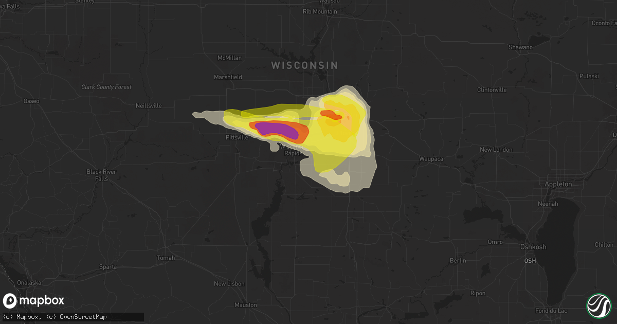 Hail map in Wisconsin Rapids, WI on June 24, 2021