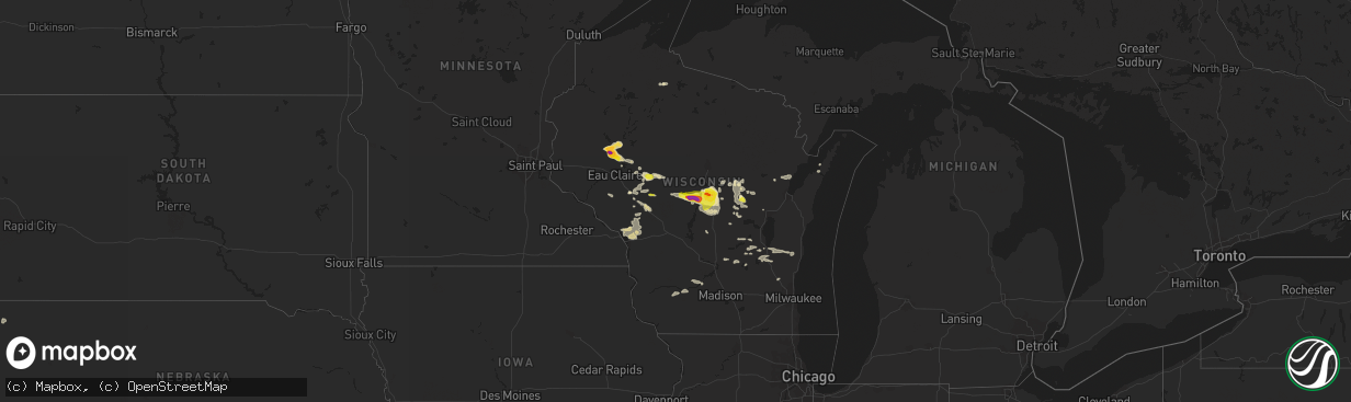 Hail map in Wisconsin on June 24, 2021