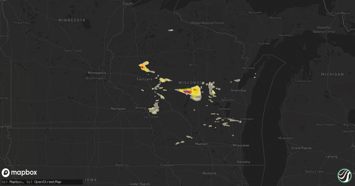 Hail map in Wisconsin on June 24, 2021