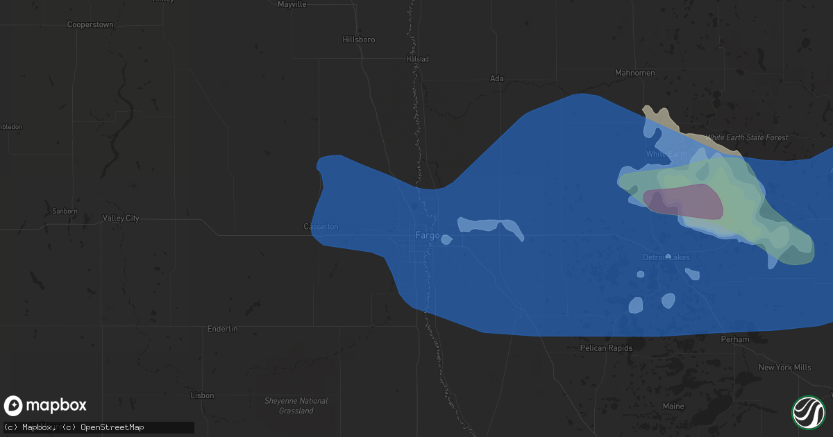 Hail map in Fargo, ND on June 24, 2022