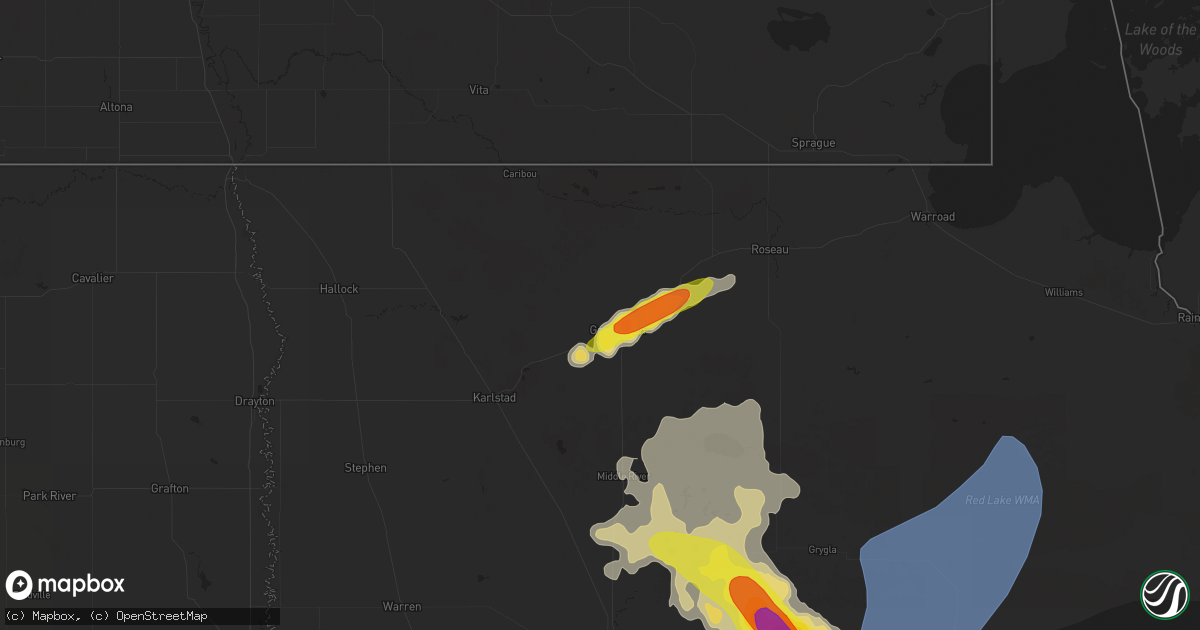 Hail map in Greenbush, MN on June 24, 2022
