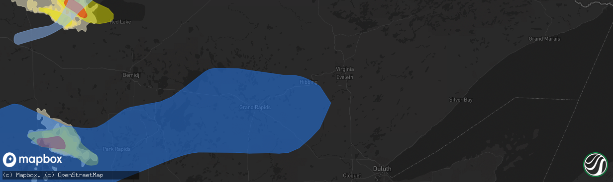 Hail map in Hibbing, MN on June 24, 2022