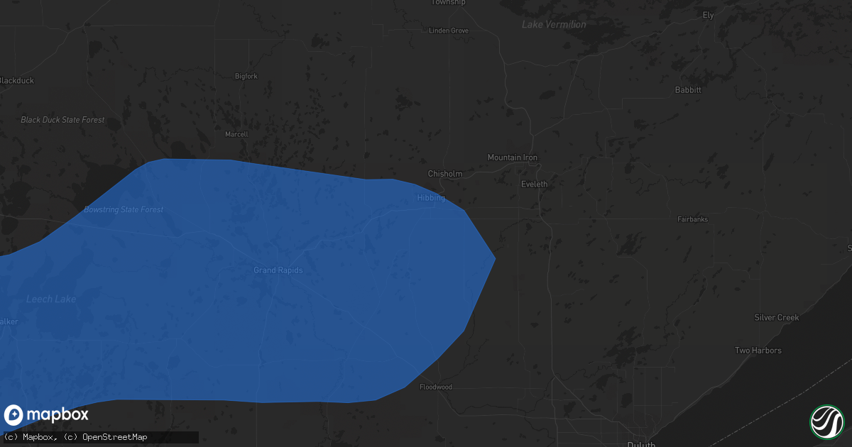 Hail map in Hibbing, MN on June 24, 2022