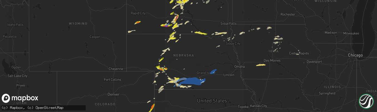 Hail map in Nebraska on June 24, 2022