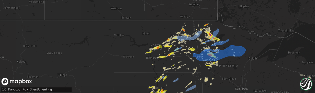 Hail map in North Dakota on June 24, 2022