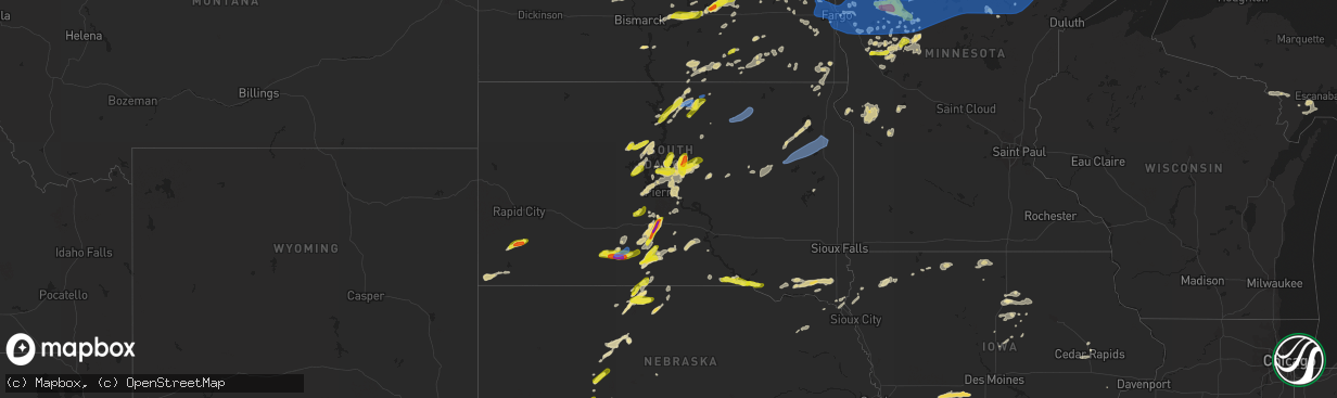 Hail map in South Dakota on June 24, 2022