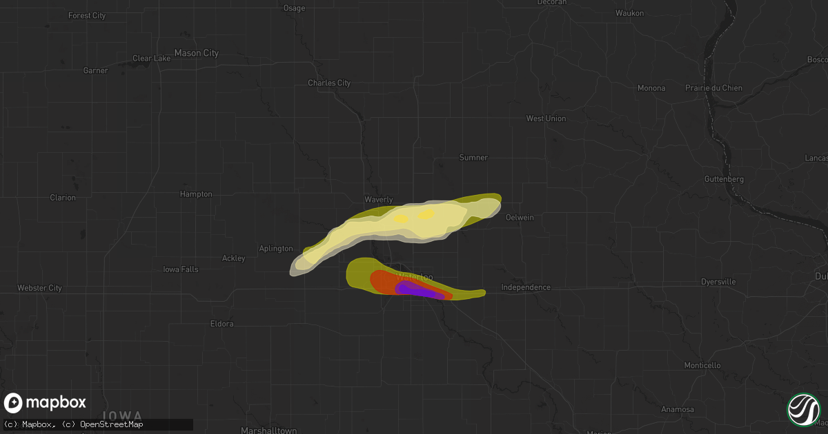 Hail map in Denver, IA on June 24, 2023