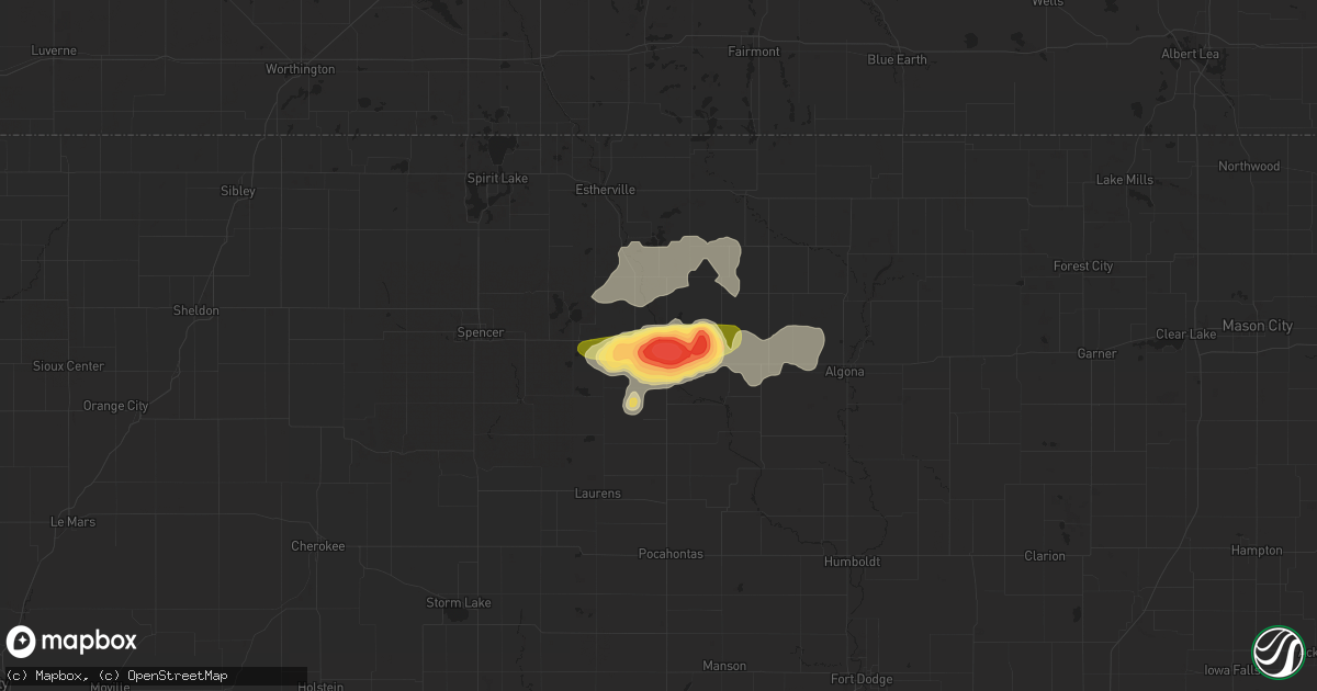Hail map in Emmetsburg, IA on June 24, 2023