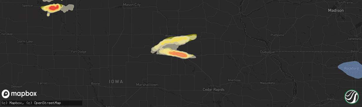 Hail map in Evansdale, IA on June 24, 2023