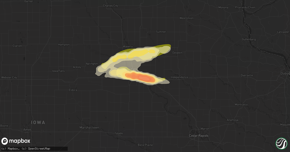 Hail map in Evansdale, IA on June 24, 2023