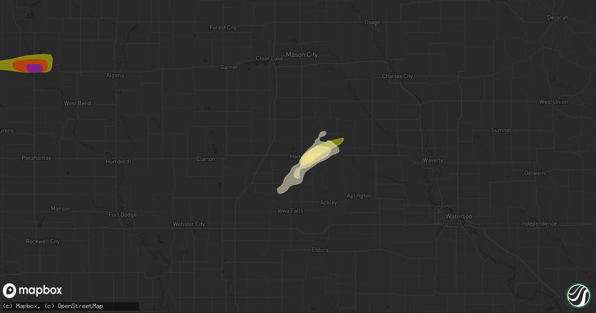 Hail map in Hampton, IA on June 24, 2023