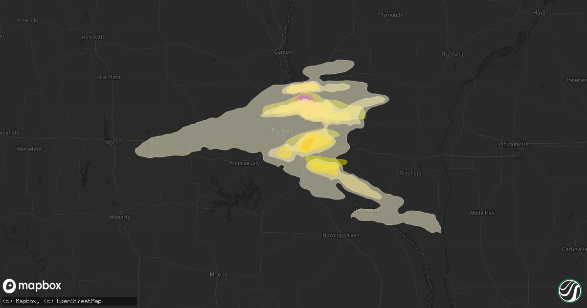 Hail map in Hannibal, MO on June 24, 2023