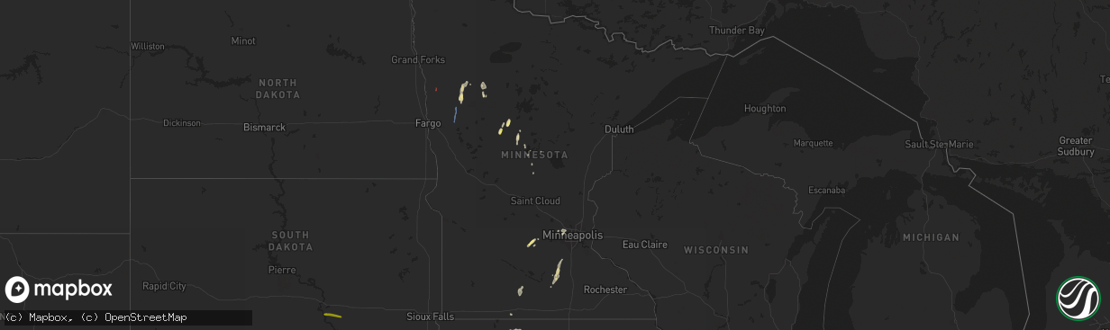 Hail map in Minnesota on June 24, 2023