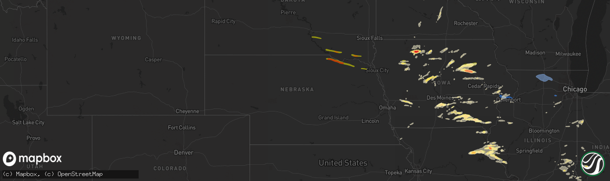Hail map in Nebraska on June 24, 2023