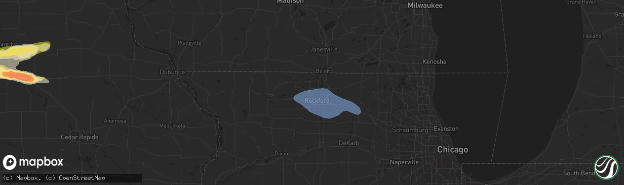 Hail map in Rockford, IL on June 24, 2023