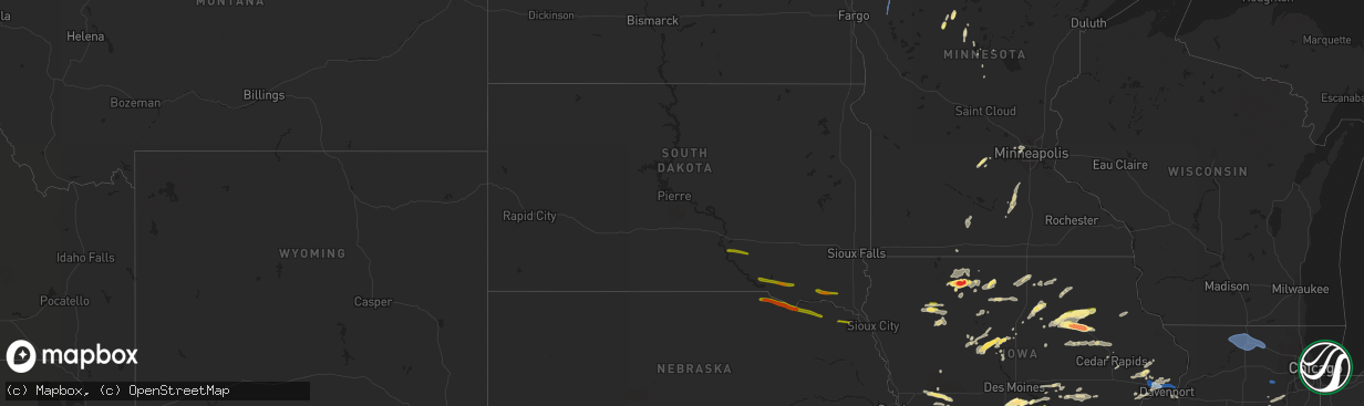Hail map in South Dakota on June 24, 2023