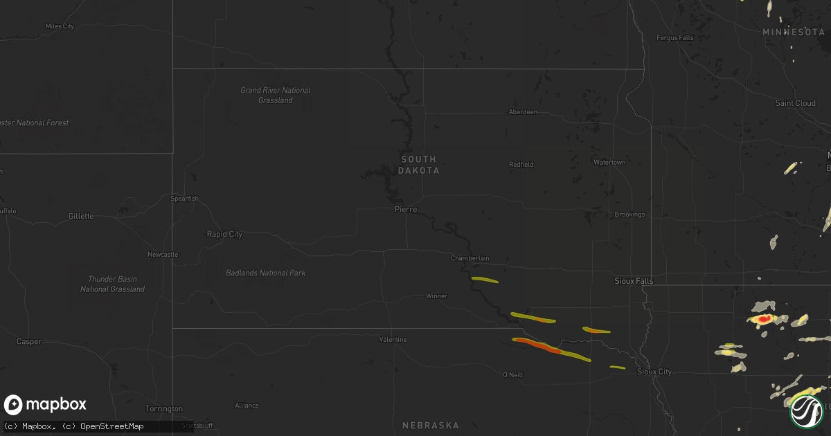 Hail map in South Dakota on June 24, 2023