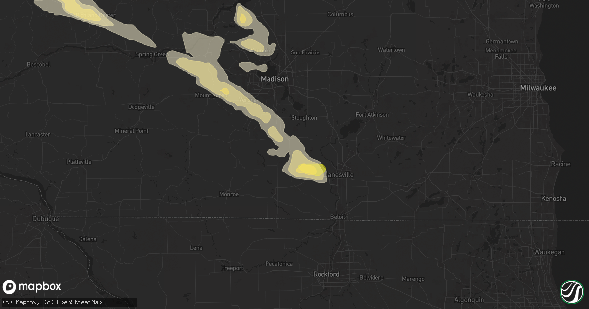 Hail map in Evansville, WI on June 24, 2024