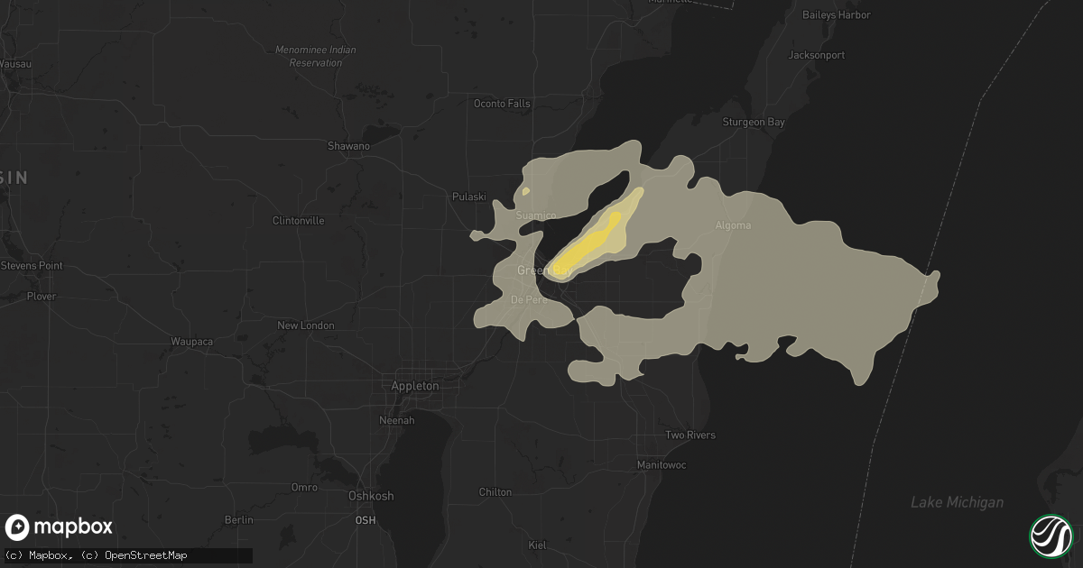 Hail map in Green Bay, WI on June 24, 2024