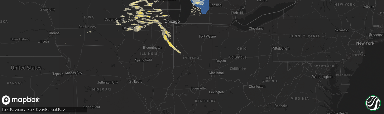 Hail map in Indiana on June 24, 2024