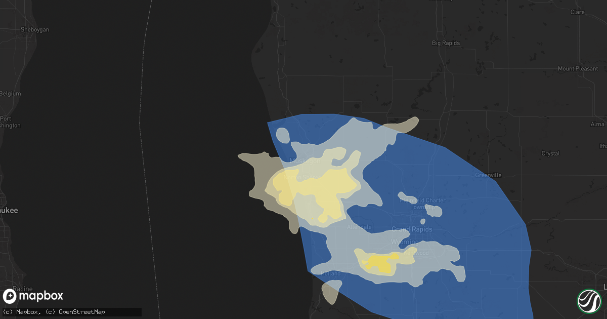 Hail map in Muskegon, MI on June 24, 2024