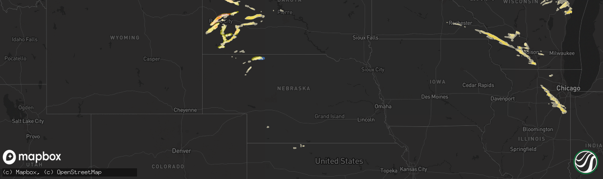 Hail map in Nebraska on June 24, 2024