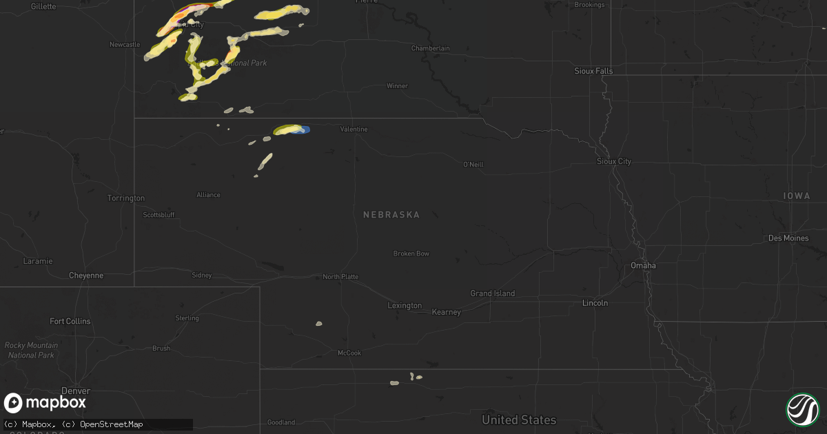 Hail map in Nebraska on June 24, 2024